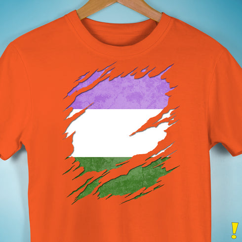 Genderqueer Pride Flag Ripped Reveal Premium Unisex T-Shirt - Orange